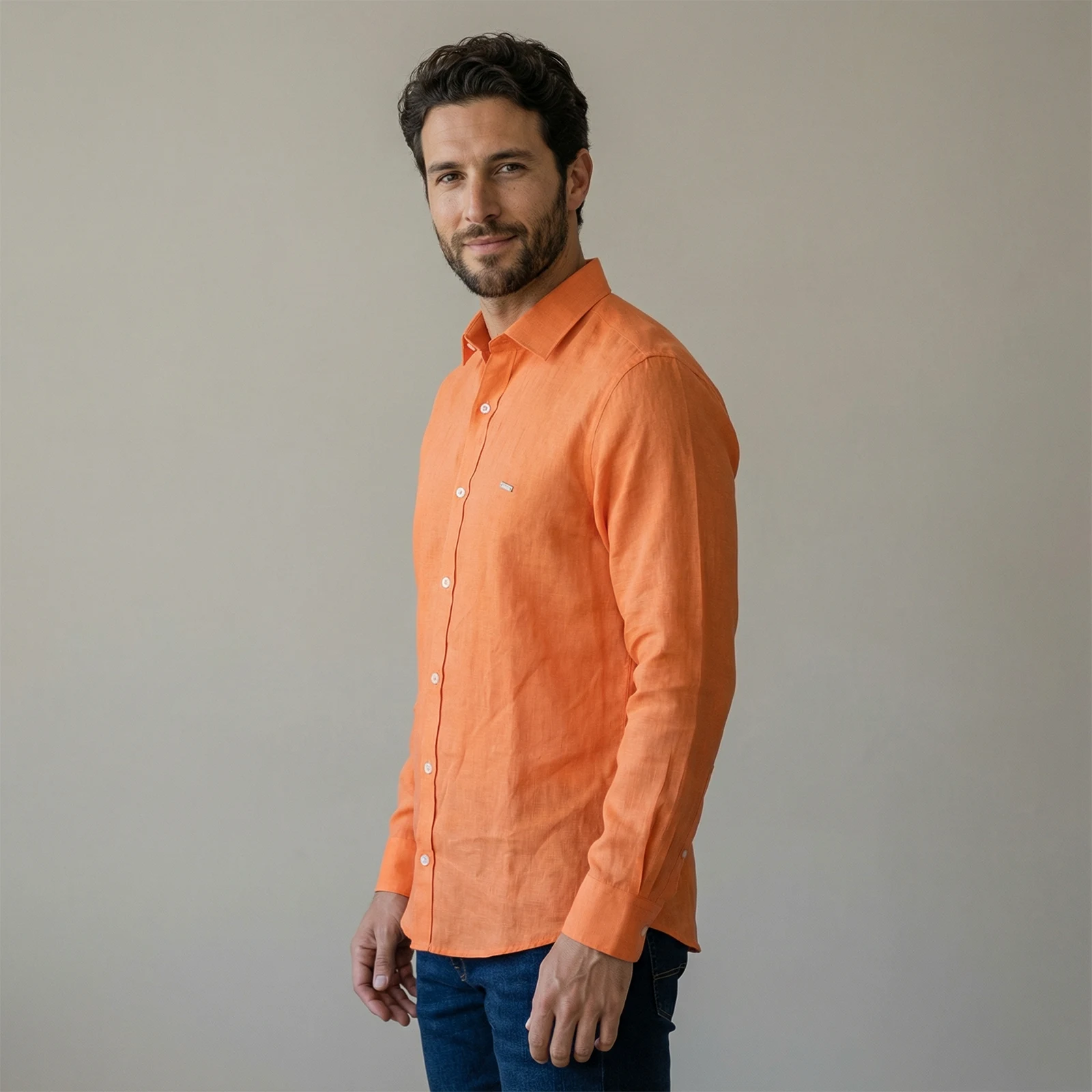 Camisa 100% Lino Mandarina - Imagen 3