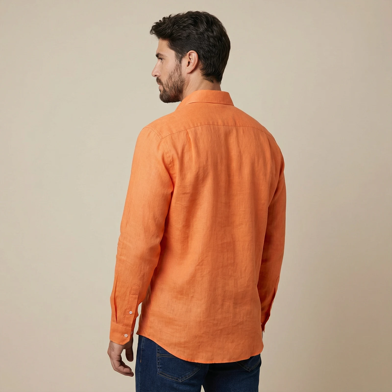 Camisa 100% Lino Mandarina - Imagen 4