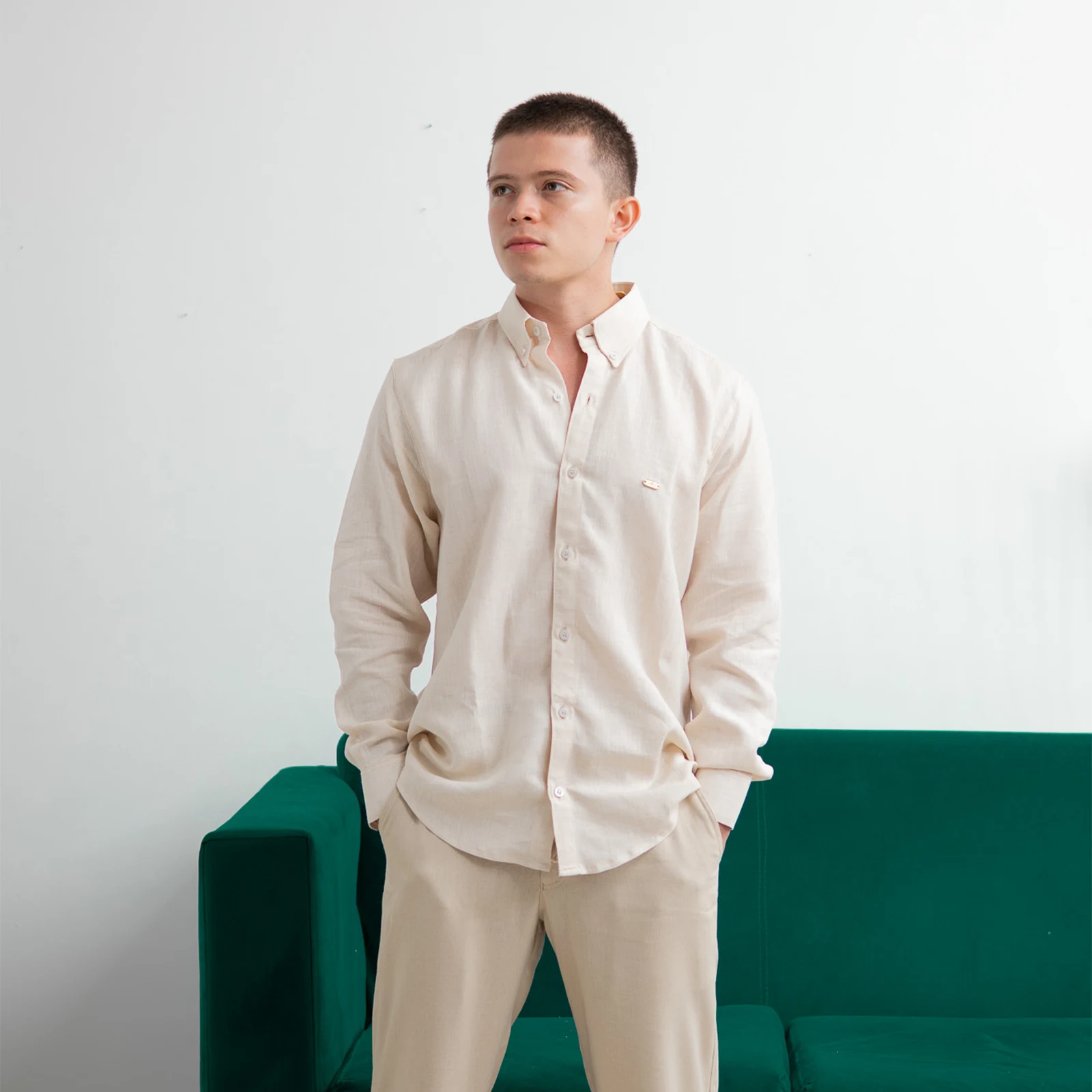 Camisa 100% Lino Beige - Imagen 2