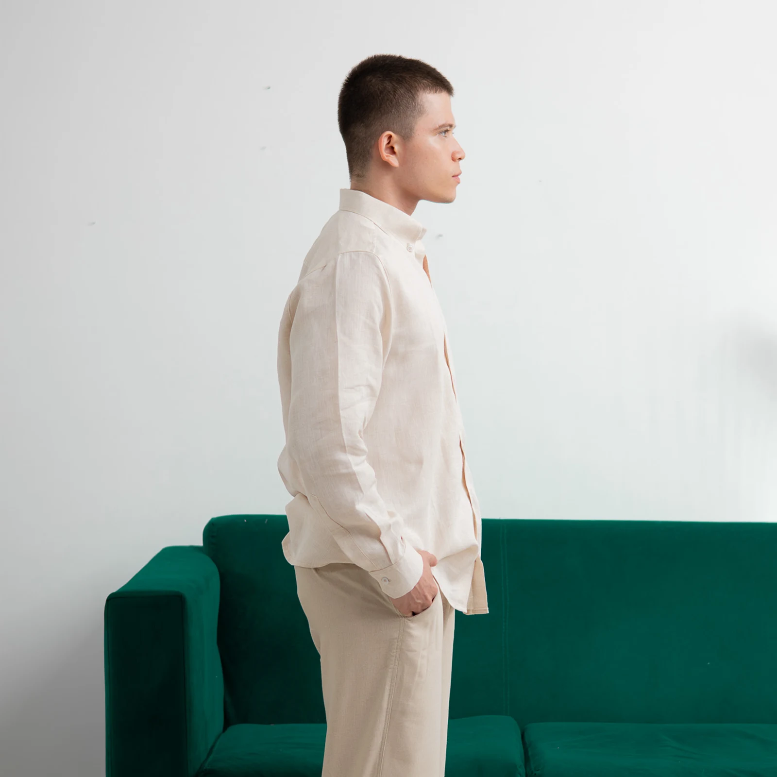 Camisa 100% Lino Beige - Imagen 3