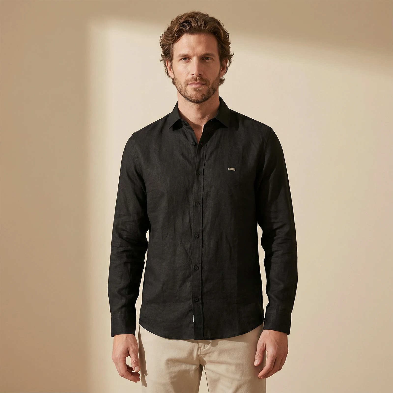 Camisa 100% Lino Negro - Imagen 2