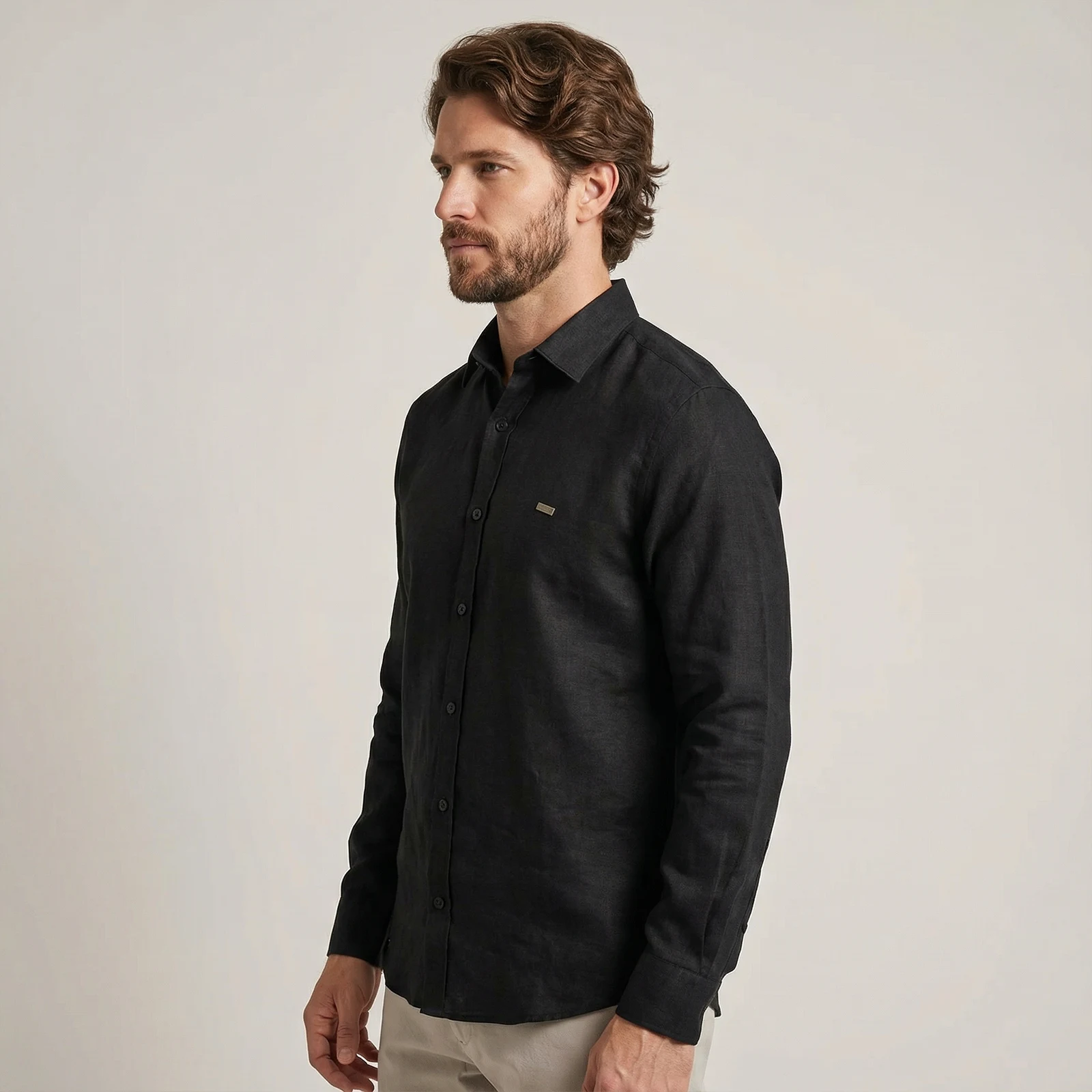 Camisa 100% Lino Negro - Imagen 3