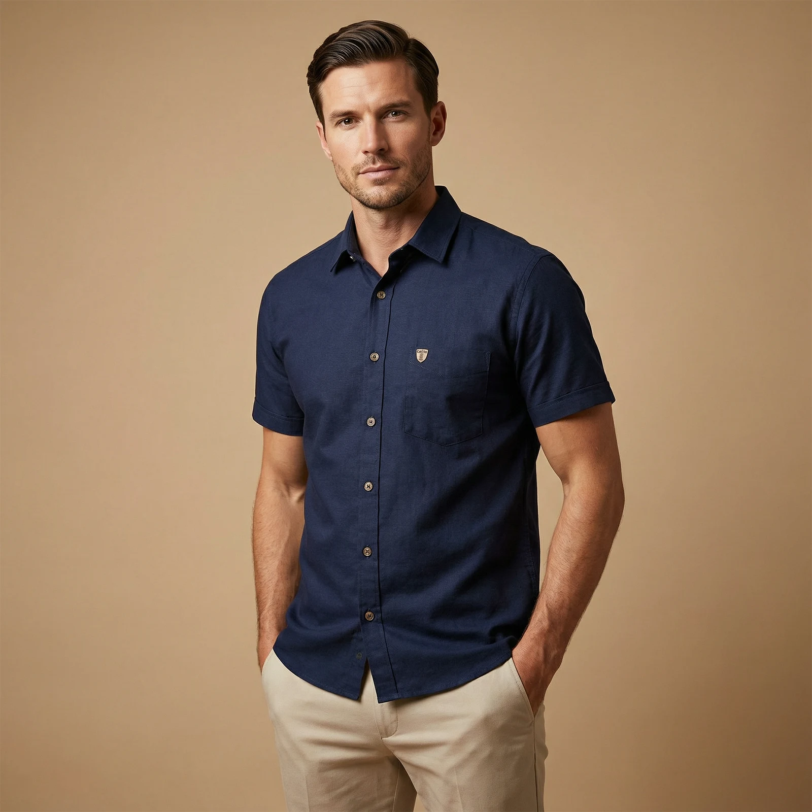 Camisa Manga Corta Azul Oscuro - Imagen 2