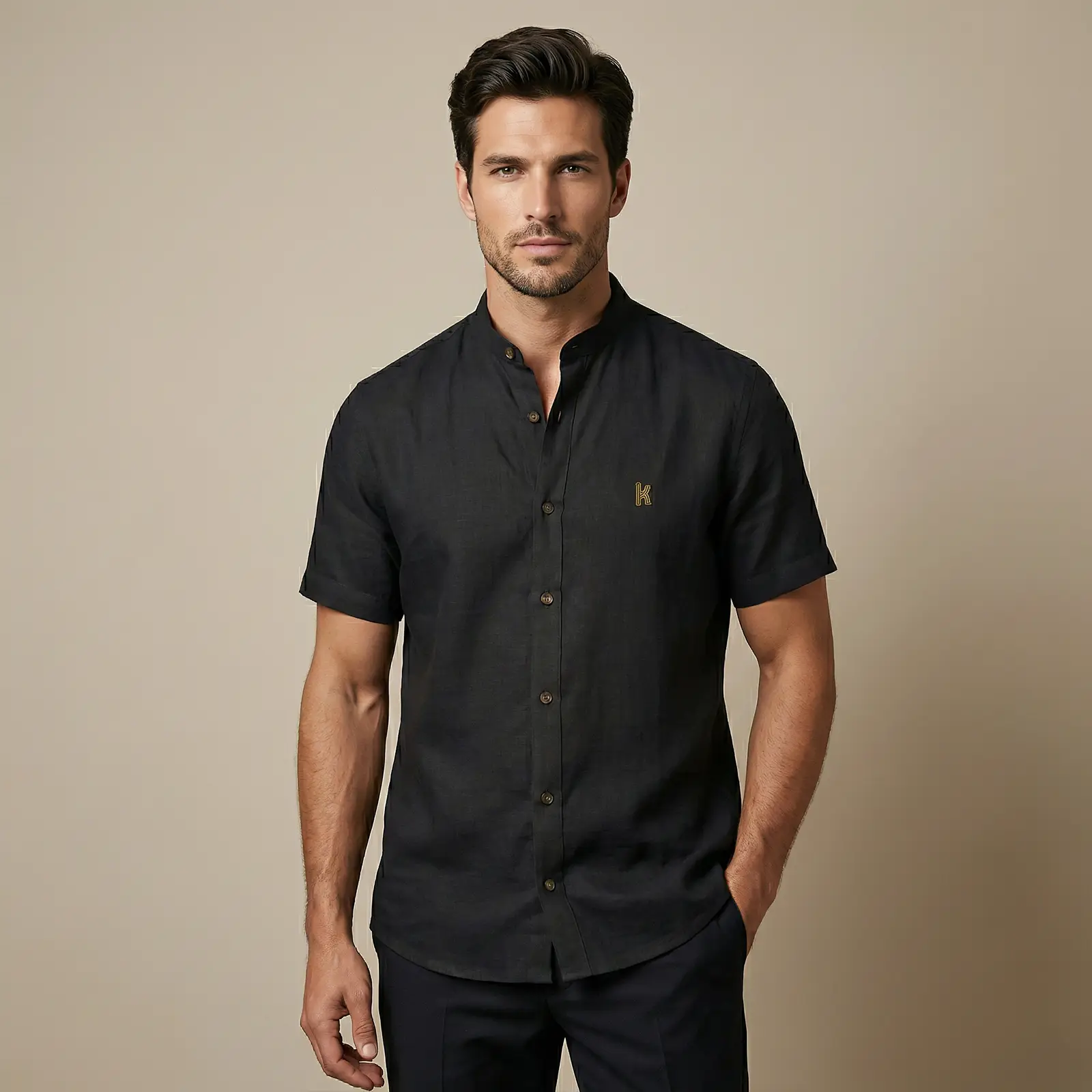 Camisa Cuello Neru Negra - Imagen 2